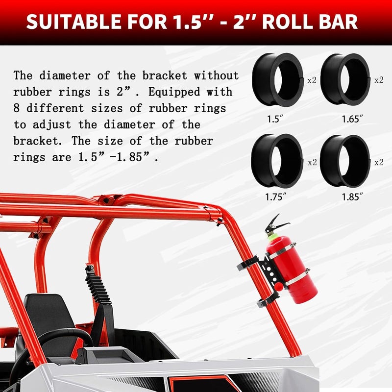 PLUSBEAM CNC Aluminum UTV Fire Extinguisher Mount Kit, Adjustable Roll Bar Fire Extinguisher Bracket Quick Release Compatible with UTV Polaris RZR SXS Ranger ATV Fit on 1.5"/1.65"/1.75"/1.85"/2" - Image 2